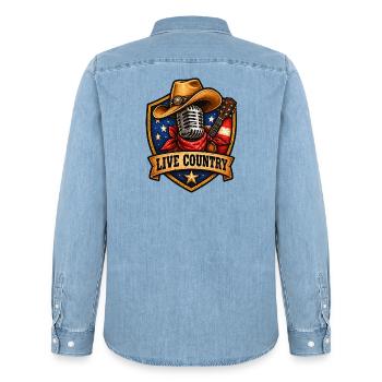 Live Country Shield Musikkultur - Männer Jeanshemd Organic von Stanley/Stella - verwaschenes Hellblau - Hinten - AI Model Male 185 light (185cm)
