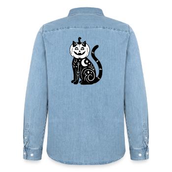Halloween Katze Kürbiskostüm - SW - Männer Jeanshemd Organic von Stanley/Stella - verwaschenes Hellblau - Hinten - AI Model Male 185 light (185cm)