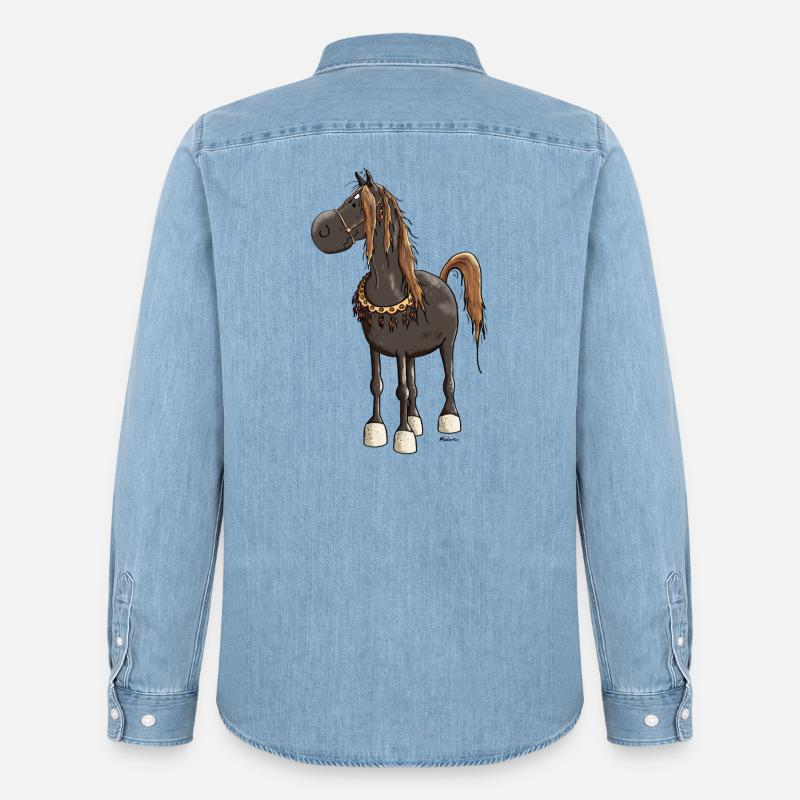 Pfiffiges Araber Pferd - Araber - Männer Jeanshemd Organic von Stanley/Stella - verwaschenes Hellblau