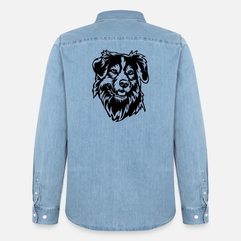 Australian Shepherd Kopf - Männer Jeanshemd Organic von Stanley/Stella - verwaschenes Hellblau