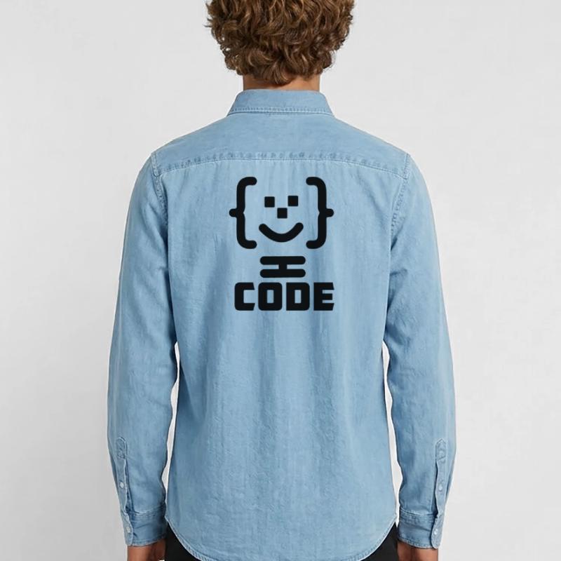 Logo du code du programmeur principal avec texte CODE Chemise en denim homme bio Stanley/Stella