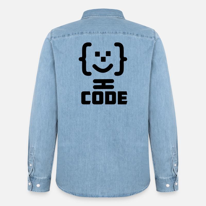 Logo du code du programmeur principal avec texte CODE - Chemise en denim homme bio Stanley/Stella - bleu clair délavé