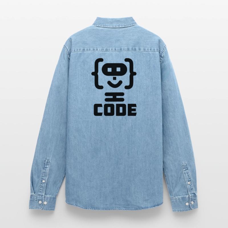 Hacker programmer code logo with text CODE Men’s Organic Denim Shirt by Stanley/Stella