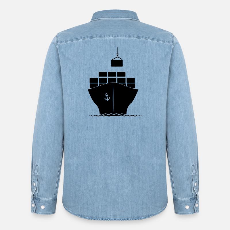 Seecontainerboot mit Kranbeladung - Männer Jeanshemd Organic von Stanley/Stella - verwaschenes Hellblau