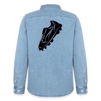Silhouette d’ombre transparente de chaussure de football - Chemise en denim homme bio Stanley/Stella - bleu clair délavé - Dos - AI Model Male 185 light (185cm)