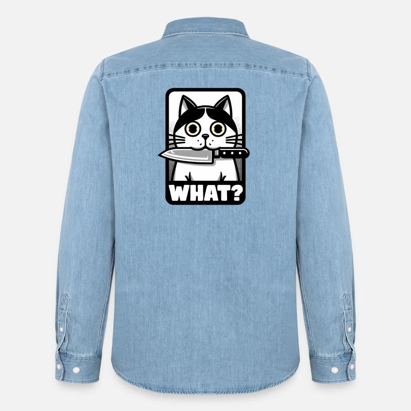 WAS? EINE KATZE MIT MESSER - Männer Jeanshemd Organic von Stanley/Stella - verwaschenes Hellblau