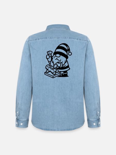 Gingerbread Baking Gnome - Men’s Organic Denim Shirt by Stanley/Stella - light wash