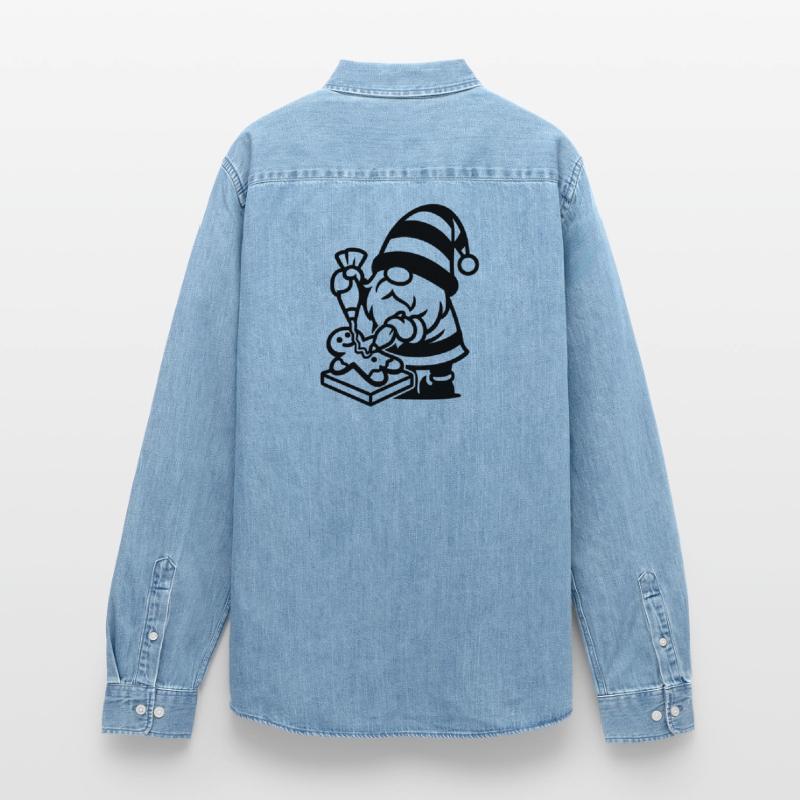 Gingerbread Baking Gnome Men’s Organic Denim Shirt by Stanley/Stella