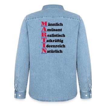 Martin ,Vorname,Namensschild,Name,Fun Shirt (25) - Männer Jeanshemd Organic von Stanley/Stella - verwaschenes Hellblau - Hinten - AI Model Male 185 light (185cm)