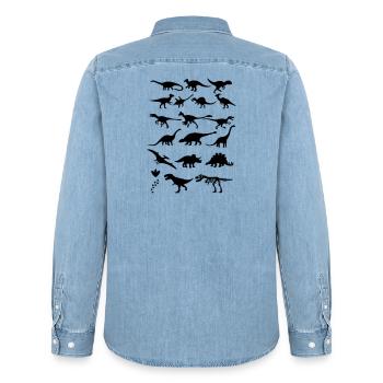 Dinosaurs - Men’s Organic Denim Shirt by Stanley/Stella - light wash - Back - AI Model Male 185 light (185cm)
