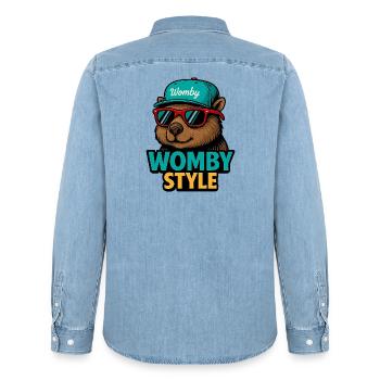 Womby Style Biber mit Sonnenbrillen - Männer Jeanshemd Organic von Stanley/Stella - verwaschenes Hellblau - Hinten - AI Model Male 185 light (185cm)