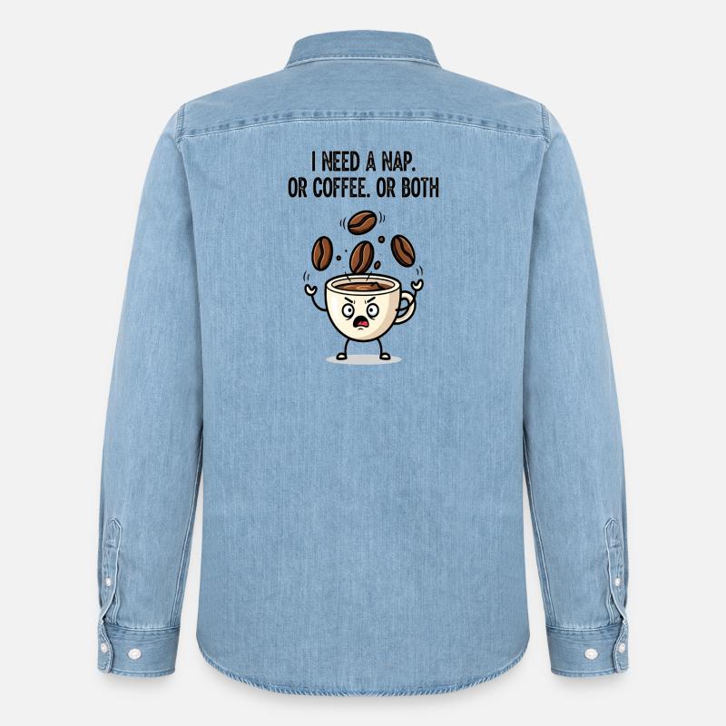 Nickerchen oder Kaffeetassen-Stimmung - Männer Jeanshemd Organic von Stanley/Stella - verwaschenes Hellblau