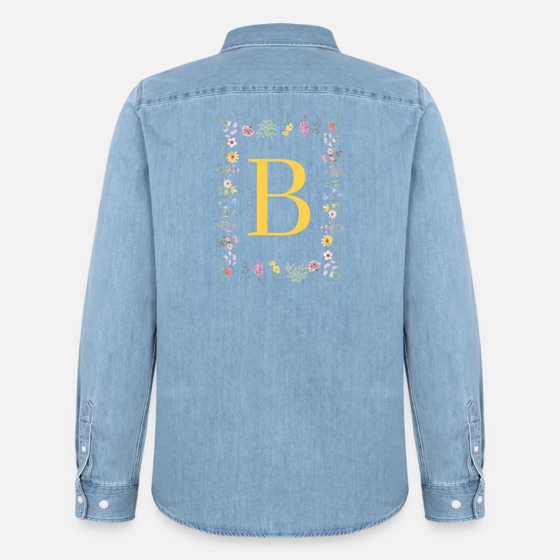Florale Initialen "B", Buchstaben Monogramm  - Männer Jeanshemd Organic von Stanley/Stella - verwaschenes Hellblau