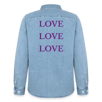 Lila Liebe Liebe Liebe Liebe - Männer Jeanshemd Organic von Stanley/Stella - verwaschenes Hellblau - Hinten - AI Model Male 185 light (185cm)