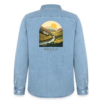 Moselle Germany Wine Country - Männer Jeanshemd Organic von Stanley/Stella - verwaschenes Hellblau - Hinten - AI Model Male 185 light (185cm)