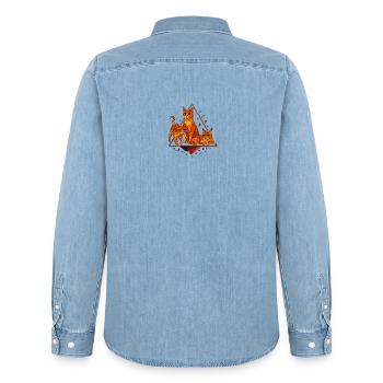 Geometric cats in diamond frame - Men’s Organic Denim Shirt by Stanley/Stella - light wash - Back - AI Model Male 185 light (185cm)