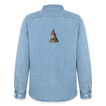 Burgturm am Felsen - Männer Jeanshemd Organic von Stanley/Stella - verwaschenes Hellblau - Hinten - AI Model Male 185 light (185cm)
