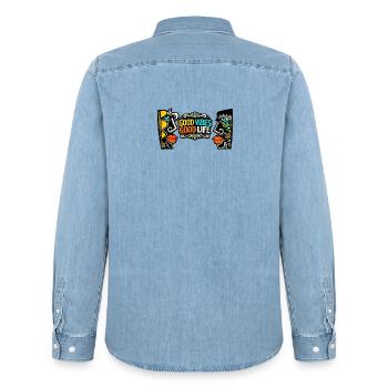 Good Zeiten Good Life Kunst Print - Männer Jeanshemd Organic von Stanley/Stella - verwaschenes Hellblau - Hinten - AI Model Male 185 light (185cm)