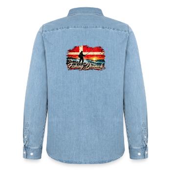 Fischen Dänemark Sonnenuntergang - Männer Jeanshemd Organic von Stanley/Stella - verwaschenes Hellblau - Hinten - AI Model Male 185 light (185cm)