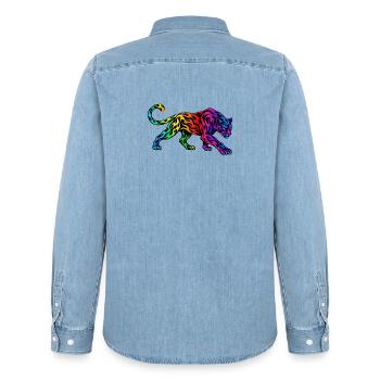 Stammes-Regenbogenpanther - Männer Jeanshemd Organic von Stanley/Stella - verwaschenes Hellblau - Hinten - AI Model Male 185 light (185cm)