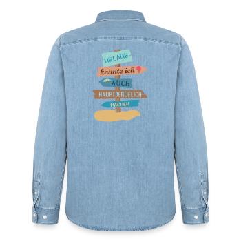 Urlaub - Männer Jeanshemd Organic von Stanley/Stella - verwaschenes Hellblau - Hinten - AI Model Male 185 light (185cm)
