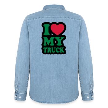 I love my truck - Men’s Organic Denim Shirt by Stanley/Stella - light wash - Back - AI Model Male 185 light (185cm)