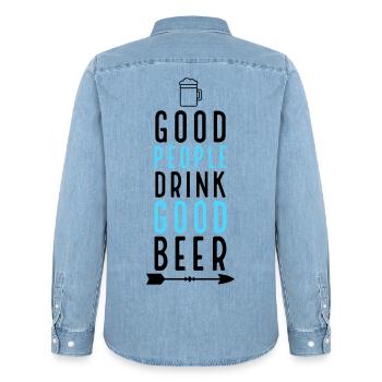 Bier - Männer Jeanshemd Organic von Stanley/Stella - verwaschenes Hellblau - Hinten - AI Model Male 185 light (185cm)
