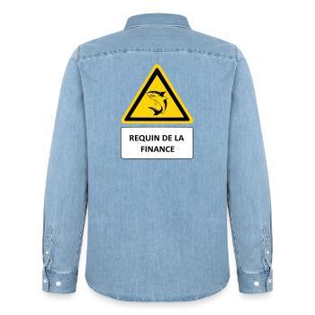 Shark of finance - Men’s Organic Denim Shirt by Stanley/Stella - light wash - Back - AI Model Male 185 light (185cm)