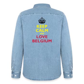 Keep Calm & Love Belgium - Männer Jeanshemd Organic von Stanley/Stella - verwaschenes Hellblau - Hinten - AI Model Male 185 light (185cm)