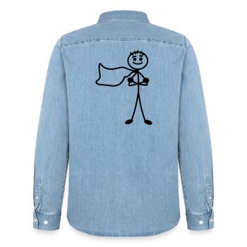 Super jung oder Mann und Umhang mit verschränkten Armen - Männer Jeanshemd Organic von Stanley/Stella - verwaschenes Hellblau - Hinten - AI Model Male 185 light (185cm)