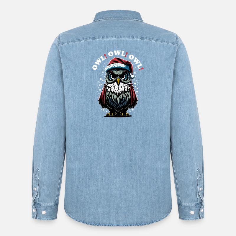 Weihnachtsmann Eule - Männer Jeanshemd Organic von Stanley/Stella - verwaschenes Hellblau