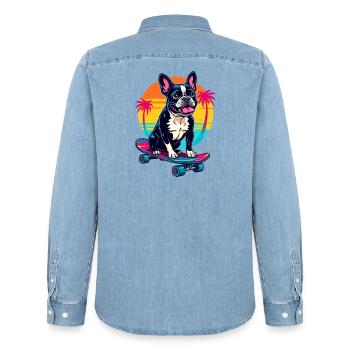 Skater Bulldog - Men’s Organic Denim Shirt by Stanley/Stella - light wash - Back - AI Model Male 185 light (185cm)
