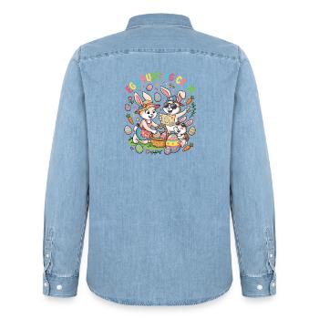 Hosterhasen Familie -Eier Sammler - Männer Jeanshemd Organic von Stanley/Stella - verwaschenes Hellblau - Hinten - AI Model Male 185 light (185cm)