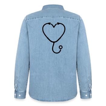 Stethoskop Herz Medizin Outline - Männer Jeanshemd Organic von Stanley/Stella - verwaschenes Hellblau - Hinten - AI Model Male 185 light (185cm)