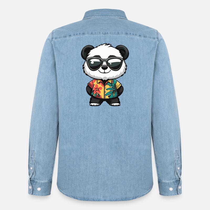 Panda Comic Urlaub - Männer Jeanshemd Organic von Stanley/Stella - verwaschenes Hellblau