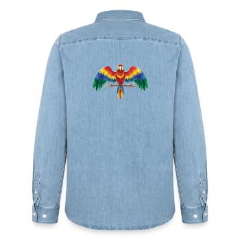 Bunter Papagei - Männer Jeanshemd Organic von Stanley/Stella - verwaschenes Hellblau - Hinten - AI Model Male 185 light (185cm)
