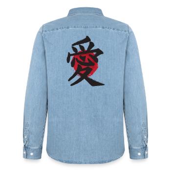 Ai amour idéogramme japonais effet vintage - Chemise en denim homme bio Stanley/Stella - bleu clair délavé - Dos - AI Model Male 185 light (185cm)