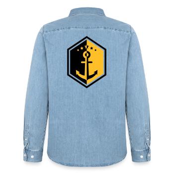 Marin / Marine / Bâteau / Ancre / Mer - Chemise en denim homme bio Stanley/Stella - bleu clair délavé - Dos - AI Model Male 185 light (185cm)