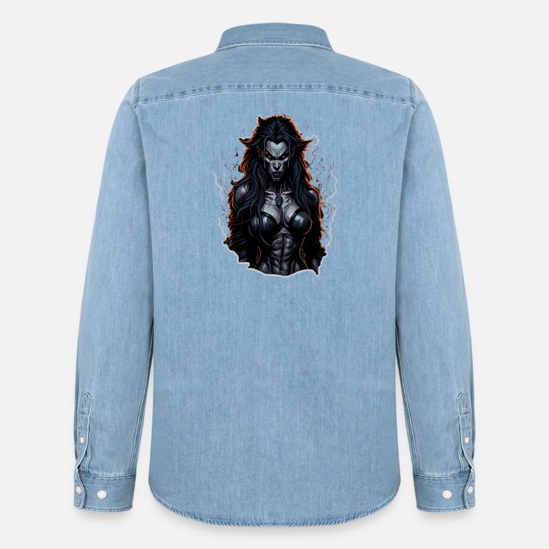 Werwolf Weibchen Dunkle Feuer-Aura - Männer Jeanshemd Organic von Stanley/Stella - verwaschenes Hellblau
