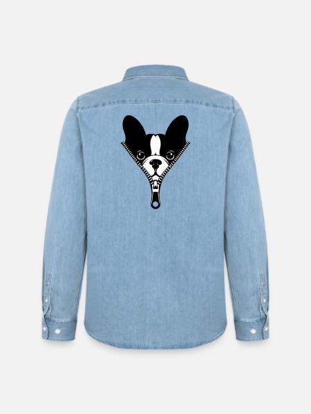 French Bulldog in a Zipper - Men’s Organic Denim Shirt by Stanley/Stella - light wash