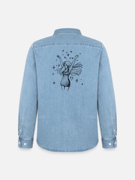 Dancing Woman Empowerment - Illustration - Men’s Organic Denim Shirt by Stanley/Stella - light wash