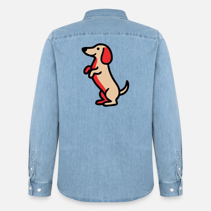 Süßer Dackel Hund Männchen Comic - Männer Jeanshemd Organic von Stanley/Stella - verwaschenes Hellblau