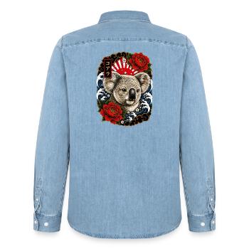 Koala im japanischen Irezumi Tattoo Stil - Männer Jeanshemd Organic von Stanley/Stella - verwaschenes Hellblau - Hinten - AI Model Male 185 light (185cm)