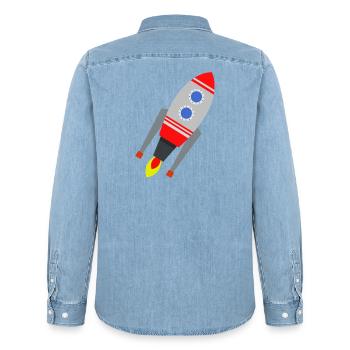 Rakete - Männer Jeanshemd Organic von Stanley/Stella - verwaschenes Hellblau - Hinten - AI Model Male 185 light (185cm)