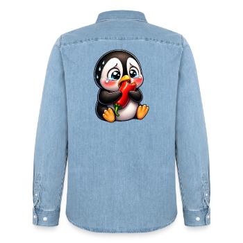Pinguin Chili Scharf Lustiger Cartoon - Männer Jeanshemd Organic von Stanley/Stella - verwaschenes Hellblau - Hinten - AI Model Male 185 light (185cm)
