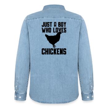 Huhn Liebhaber Statement - Männer Jeanshemd Organic von Stanley/Stella - verwaschenes Hellblau - Hinten - AI Model Male 185 light (185cm)