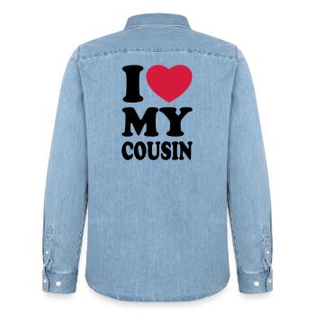 I love my cousin - Ich liebe meine Cousine - Männer Jeanshemd Organic von Stanley/Stella - verwaschenes Hellblau - Hinten - AI Model Male 185 light (185cm)