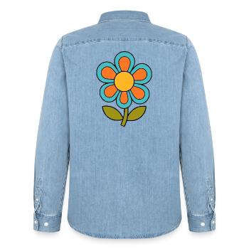 70er Jahre Blume Muster Retro flowerpower - Männer Jeanshemd Organic von Stanley/Stella - verwaschenes Hellblau - Hinten - AI Model Male 185 light (185cm)