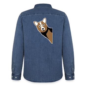 Corgi Cuckoo – Parfait pour tous les propriétaires de chiens - Chemise en denim homme bio Stanley/Stella - bleu moyen délavé  - Dos - AI Model Male 185 light (185cm)
