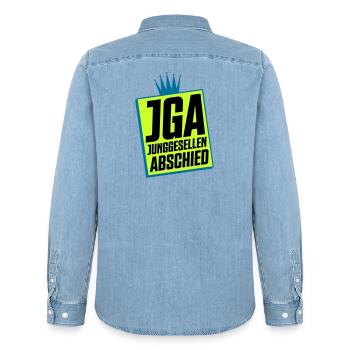 Junggesellenabschied JGA Neon Design - Männer Jeanshemd Organic von Stanley/Stella - verwaschenes Hellblau - Hinten - AI Model Male 185 light (185cm)